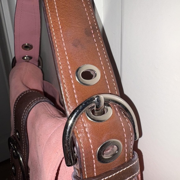 Coach Pink and Brown Suede Shoulder Bag - Picture 5 of 8